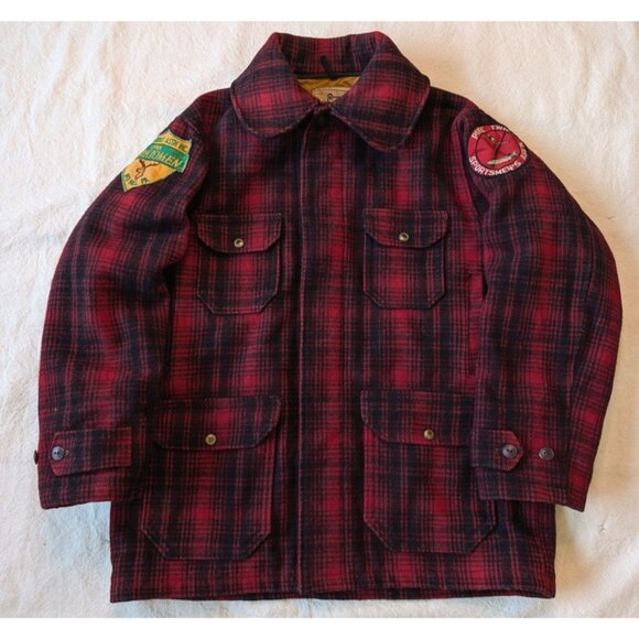 Woolrich Vintage 60s Heavy Wool Hunting Mackinaw Buffalo Check Jacket Patches 42 - Picture 2 of 16